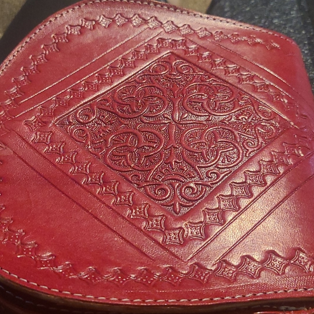 RED real LEATHER Crossbody Purse Shoulder Bag - Picture 6 of 16